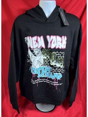 Supply & Demand New York City Pullover Hoodie Black Graphic Y2K Mens XL NWT